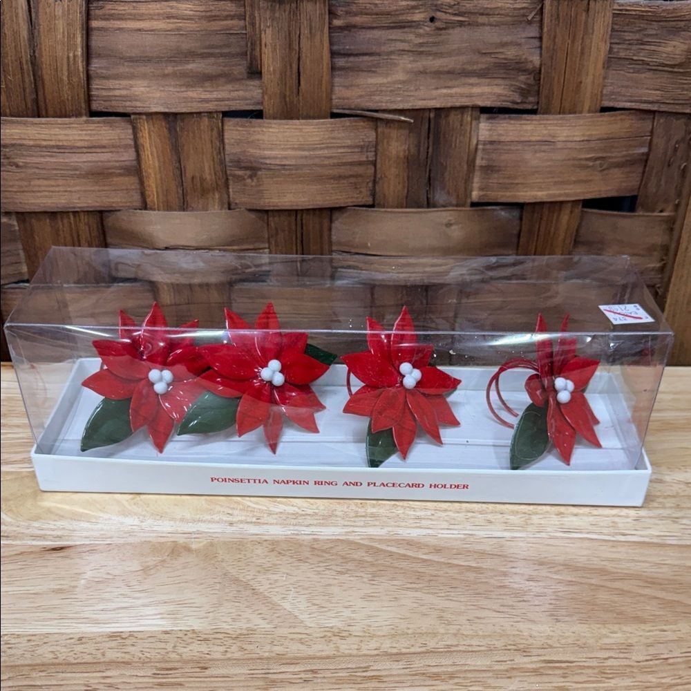 Department 56 Red Poinsettia Napkin Rings Set